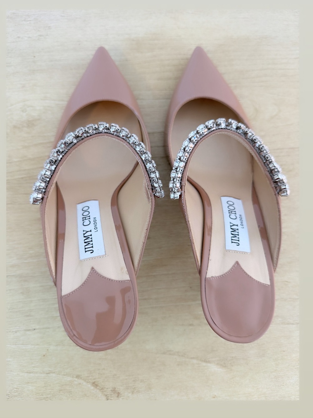 Jimmy Choo Blush Patent Pointed-Toe Mules with Crystal Strap - Picture 2 of 3